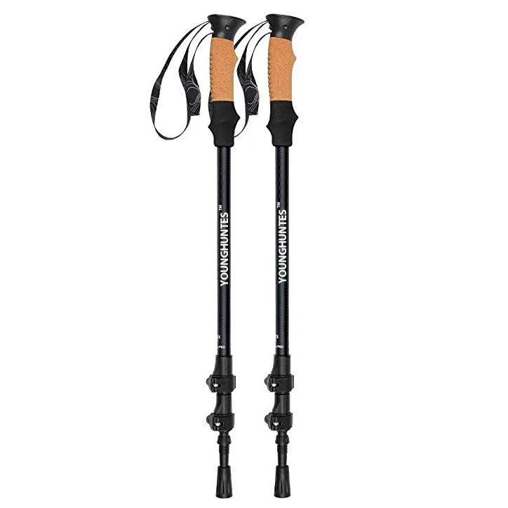 Cork Grip Portable Carbon Fiber Quick Lock Anti-Shock Telescopic Hiking Walking Sticks Trekking Poles