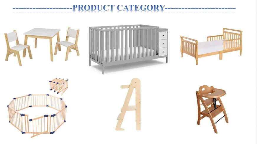Modern Daycare Solid Wooden Baby Bed Crib with Changing Table