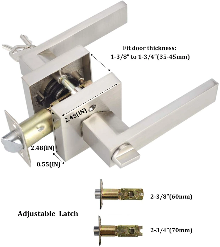 Heavy Duty Square Privacy Cylindrical Tubular Handle Lever Lock Door Hardware for Bedroom Bathroom