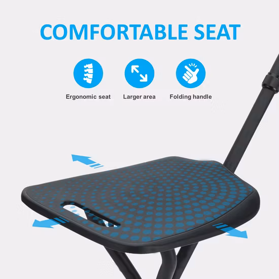 좌석과 다리 3개가 있는 접이식 알루미늄 지팡이