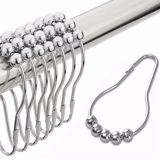 금속 크리스탈 라인 석 욕실 샤워 커튼 후크 세트 스테인레스 스틸 슬라이드 라인 석 샤워 커튼 반지